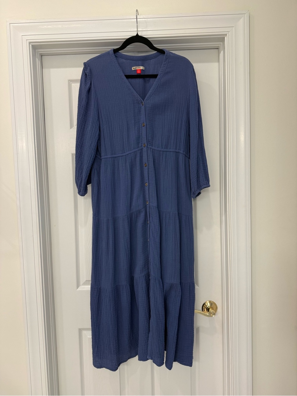 Marine Layer Dusty Blue Button-Front Tiered Maxi Dress
